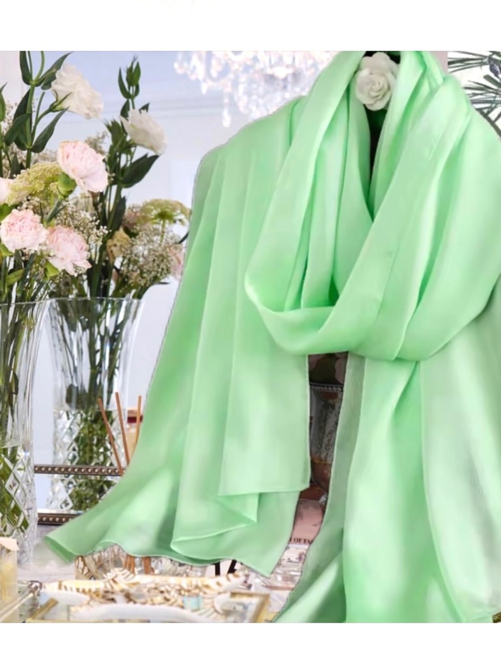 100% SILK SATIN Mint Green Large Shawl Scarf Wrap Cover Up Luxury Wedding Gift